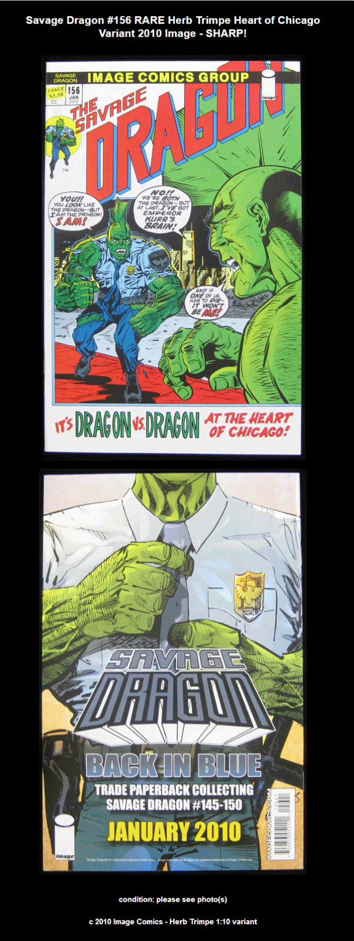 Savage Dragon #156 recent listing with front and back cover scans.